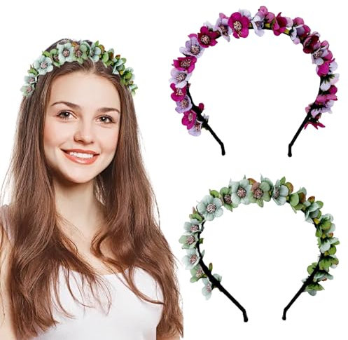 BSITSSS 2 PCS Couronne de Fleurs, Couronne Fleur Cheveux, Guirlande Fleur Boheme Serre Tête Headband Faux Floral Bandeaux pour Filles Fête Mariage Voyage Séances Photo