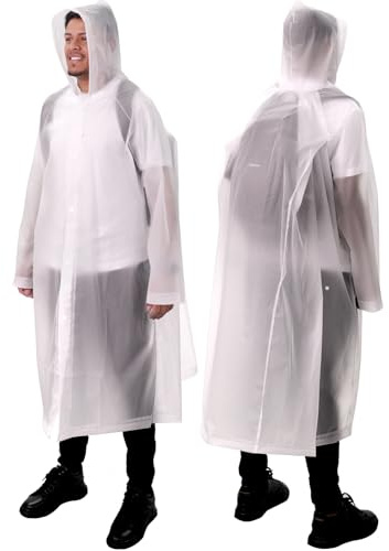 ANYOO Confezione da 2 Poncho Antipioggia Unisex con Maniche, Giacca Impermeabile Lunga con Cappuccio con Spazio Extra per Zaino in Spalla, Escursionismo, Ciclismo, Campeggio, Bianco, Taglia Unica