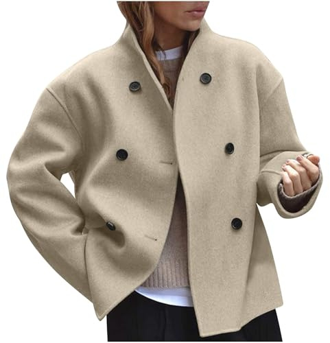RKaixuni Early Cyber of Monday Womens Trench Coat Fashion Short Jackets Wool-Blend Casual Button Double Breasted Pea Coat Winter Outerwear Overcoat Khaki