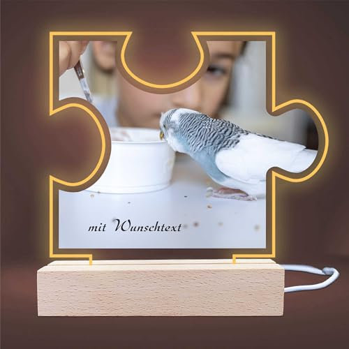 INDIGOS UG - 3D LED Lampe personalisiert - Meerschwein - Puzzle - mit Ihrem Foto und Wunschtext selbst gestalten - individuell - Geschenk - Acrylglas 14x14 cm - optionale Lampe warmweiss