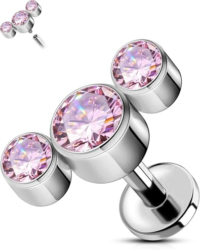 OUFER Body Piercing Internally Labret Lip Bar Titanium Tragus Helix Earring Stud Piercing Jewelry 16G Labret Helix Piercings Jewellery 5/6/8/10/12mm Flat Back Earrings