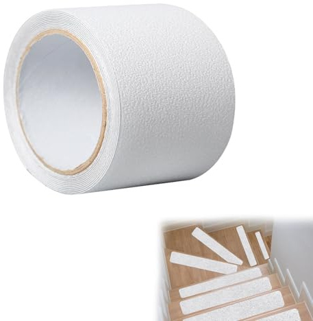 Halkfritt tejp, 10 cm x 5 m, halkfria remsor självhäftande, vattentät halkfri tejp för inomhus och utomhus, halkfri, trappor ränder (vit, 10 cm x 5 m)