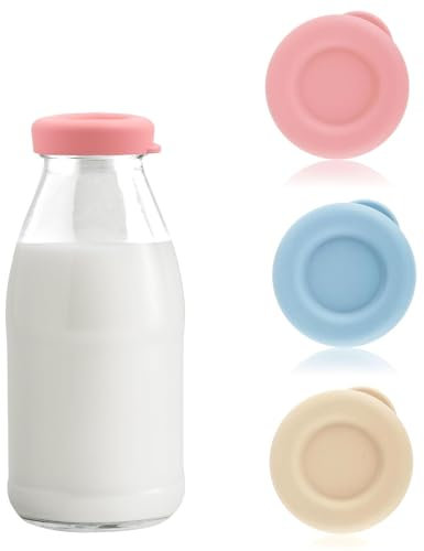 3Pcs Reusable Silicone Milk Bottle Lids - Leakproof, Dishwasher Safe, Perfect Fit for Stanpac & Libbey Glass Bottles