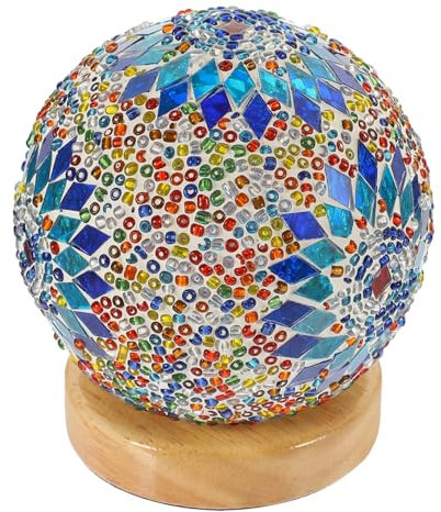 Mikinona Lampe Bohème Décorative En Verre Bleu Style Baroque Lampe De Table Lumineuse Pour Chambre Veilleuse D'ambiance Romantique Décorative