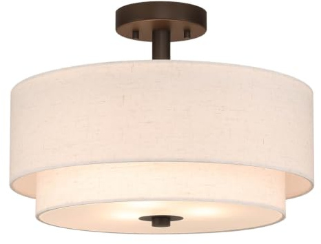 XiNBEi Taklampa, 3-Ljus E27 Semi Plafondslampa med 2-nivå Kastrull Linsdragskupa, Modern 40cm Litet Kronljus för Vardagsrum Sovrum Gang & Kök NL-SF1289-DB