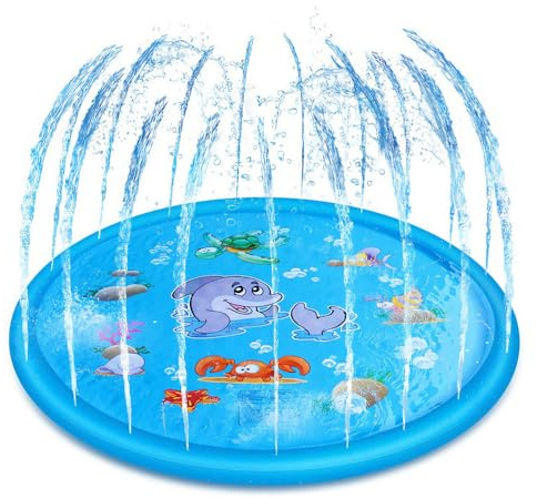 100CM Kids Splash Pad, Sprinkler Play Mat, Paddling Pool for Dog Kids, Sprinkle and Splash Water Play Mat, Summer Garden Beach Outdoor Spray Water Mat, Inflatable Pool Water Toy for Boy Girls Dog