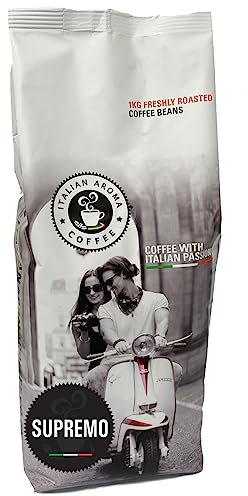 Italian Aroma Coffee - 1KG - Whole Coffee Beans - SUPREMO - Silky and Luxurious - Traditional Italian Coffee Flavour