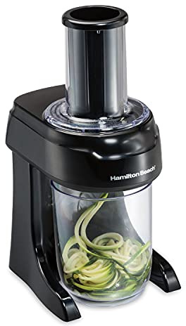 Hamilton Beach 3-in-1 Electric Vegetable Spiralizer for Veggie Noodles, Zoodle Maker & Slicer With 3 Cutting Cones for Spaghetti, Linguine, and Ribbons, 6-Cups, Black (70930)