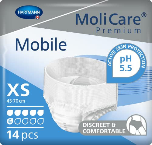 MoliCare Premium Mobile Einweghose: Diskrete Anwendung bei Inkontinenz für Frauen und Männer; 6 Tropfen, Gr. XS (45-70 cm Hüftumfang), 14 Stück