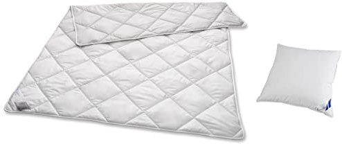 Böhmerwald Exclusiv Kamelhaardecke, allergikergeeignet, 100% Kamelhaar, Füllgewicht: 600gr., leicht, 135x200 cm & Komfort Kopfkissen, 85% Federn / 15% Daunen, Füllgewicht: 1.150 g, fest, 80 x 80 cm