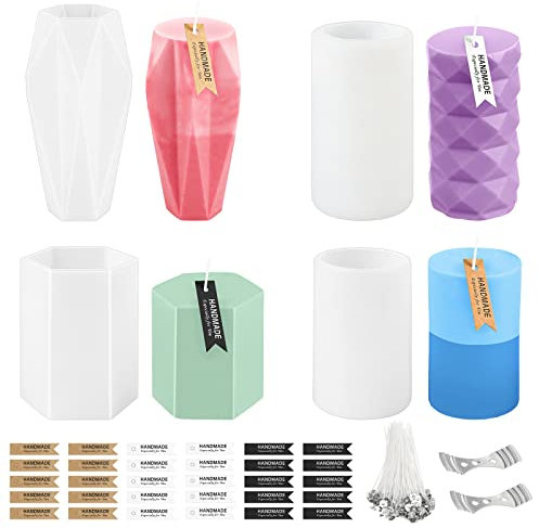 Kerzen Silikonform Set, Kerzen Selber Machen Formen Mit 100 Kerzendocht, Erzenformen Zum Gießen Silikon für Handwerk Ornamente, Duftkerze, Handgemachte Seife Silikonharz-Form