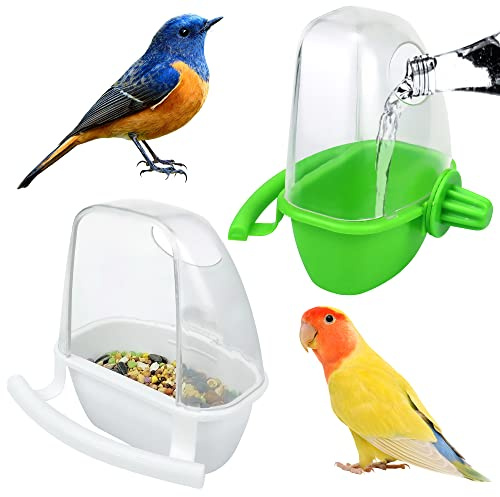 Lanfly 2 Pcs Oiseau Cage Mangeoire Perroquet Perruches Nourrir Plat Tasses Oiseaux Distributeur d'eau Bols De Nourriture Suspendus Cage À Oiseaux Tasses Titulaire Graine Conteneur De Nourriture