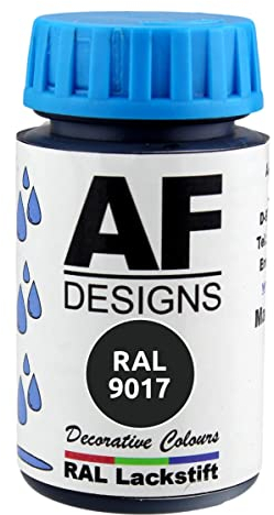 Alex Flittner Designs Pintura de pintura RAL 9017, color negro satinado, 50 ml, madera, metal, muebles de baño, barniz de recompatible conción
