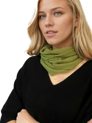 Prettystern Echarpe à boucles 100% laine de cachemire tricoté léger pour Femme Foulard tubulaire vert