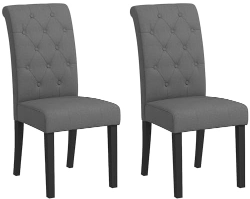 HOMCOM Lot de 2 chaises de Salle à Manger Chaise de cuicine Grand Confort Pieds en Bois Lin 47 x 61 x 101 cm Gris foncé