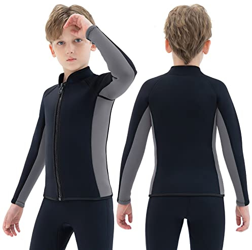 REALON Neoprene Jacket Boys Girls Toddler Youth Wetsuit 3mm Long Sleeve Zipper Front Swimsuit for Swimming Surfing Diving Snorkeling Sports
