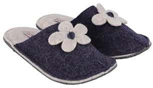 LEVITAS Point Fiore - Pantofole in Lana Agugliata | Suola in Lana Trattata, Antiscivolo, Senza Tacco | Lavabili in Lavatrice, Made in Italy, Colore Blu, Numero 41-42
