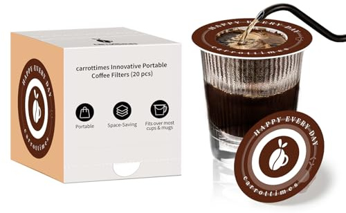 carrottimes 20 st Engångskaffefilter, Portabel Pour Over, Hängande Engångs Kaffepåse, Enkel Serveringskaffe eller Te, Perfekt för Resa, Camping, Kontor, Hem (Brun)