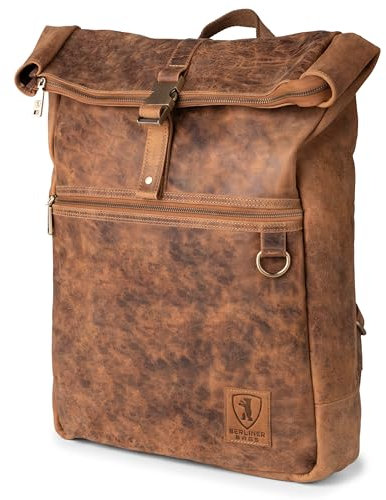Berliner Bags Vintage Rucksack Utrecht XL aus Leder, Fahrradrucksack mit Laptopfach für Damen und Herren - Braun