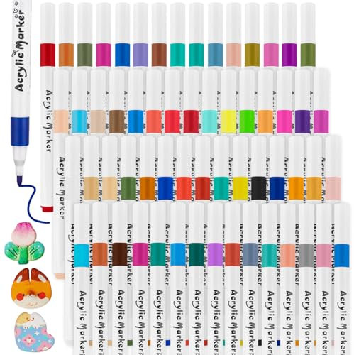 60 Colores Rotuladores Acrilicos Marcadores Acrílicos Rotuladores para Pintar Piedras Acrylic Markers Pen de Pintura Acrílica Marcadores para Piedras Madera Cerámica Plastico Tela Metal
