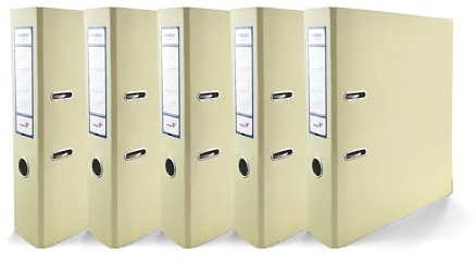 Netuno 5x Aktenordner DIN A4 Ekobox Premium Edition glänzend Vanille 2-Ring-Mechanik Ringordner A4 75mm Kunststoff Ordner breit Büroordner Plastikordner Briefordner Ringmappe breiter Aktenordner