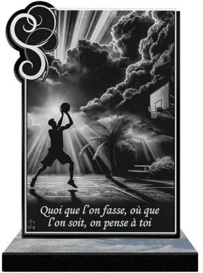 ETERNEL - Plaque Funéraire Personnalisée Cadre Ornements - Basketball, Basket, Basketteur - Texte Personnalisable, Plaque Funéraire Gravée au Laser pour Hommage, Plaque Cimetière, Cérémonie, Deuil