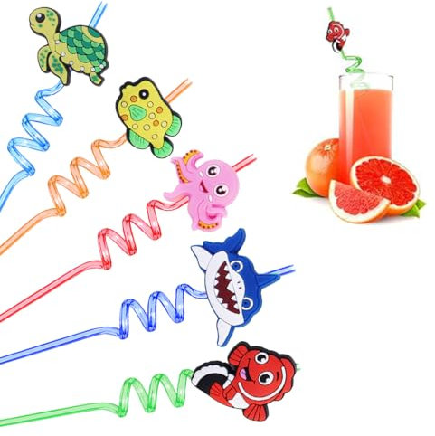 MEXRUMI Confezione Da 5 Cannucce Di Plastica Per Bambini, Cannuccia Di Plastica Riccioluta, Varie Forme Carine E Colorate, Cannucce Riutilizzabili Per Decorazioni Di Feste Di Compleanno Per Bambini