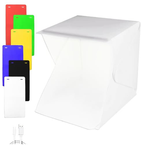 Portable Photo Studio Light Box 20CM with 6 Coloured Backdrops, LED Photography Light Box for Product Photos, Mini Light Box with 20 LEDs for Content Creators, Professional Light Tent for Photography