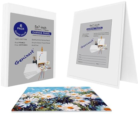 Genixart Vita tomma kanvaspaneler, grundade professionella konstnärsdukar för akryl och oljemålning (13 x 18 cm/5 x 7 tum (6 pack))