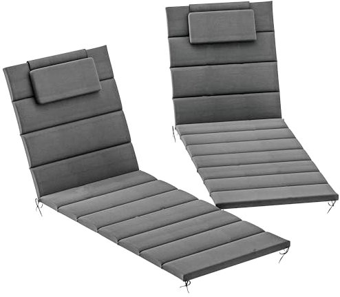 Outsunny Pack 2 Cojines para Tumbonas Plegables Colchonetas para Tumbonas de Jardín Exterior 203x66x3 cm con Reposacabezas y Correas de Sujeción Gris Oscuro