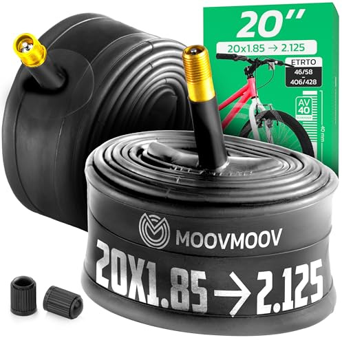 MOOVMOOV Cámara de Aire 20 Pulgadas - Bicicleta - para Neumáticos 20x1.85, 20x1.90, 20x1.95, 20x2.00, 20x2.10, 20x2.125 - ETRTO Compatibles 47-406, 50-406, 52-406, 53-406, 54-406, 57-406 - Pack de 2