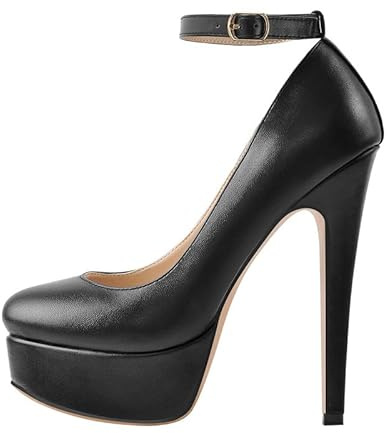 blingqueen Mary Jane Escarpins à talons hauts pour femme avec boucle à lanières, Noir en polyuréthane., 37 EU