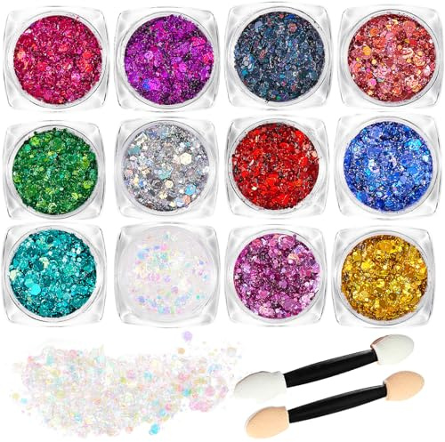 Face Glitter Festival, 12 Color Face Body Glitter Cosmetic Glitter Gel, Hair Glitters for Face and Body Makeup, Festival and Party Beauty Makeup (Set A)