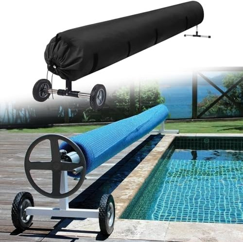 Housse pour Enrouleur Solaire Piscine, Bâche De Protection en Étanche Tissu Oxford pour Enrouleur Solaire De Piscine, Protection Toutes Saisons, Noir