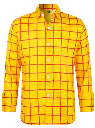 Generisch Camisas para hombre, camisa tradicional para hombre, camisa de moda para hombre, camisa de hombre, camisa de negocios, cárdigan ajustado, manga larga, a cuadros, talla grande, amarillo, 6XL