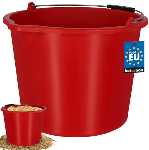 KOTARBAU Construction Bucket - 20 L - Mortar Bucket - Plastic Bucket - Cleaning Bucket with Spout and Handle - Red - Tool Bucket - Round - Construction Bucket
