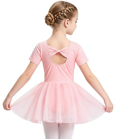 Marendyee Ballet Leotard for Girls Short Sleeve Pink Ballet Costume