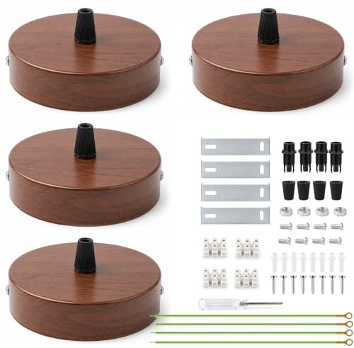 4 Set Embellecedor Lampara Techo, 100x25mm Roseton Lampara Techo, Marrón