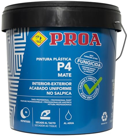 Pintura interior-exterior mate P4, Gran cubrición, Paredes Techos Fachadas 6 KG