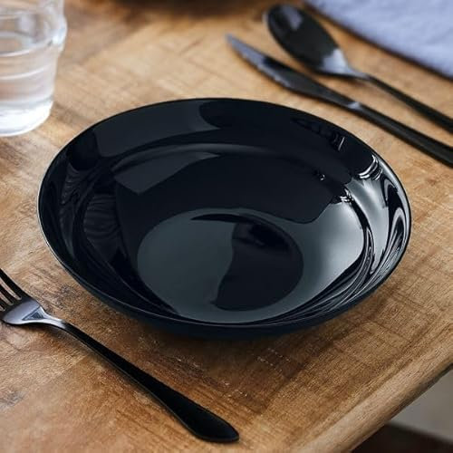 Luminarc Alexie 18pc Black White Opal Glass Dinner Set Dinnerware Modern Plates (6X Soup Bowls, Black)