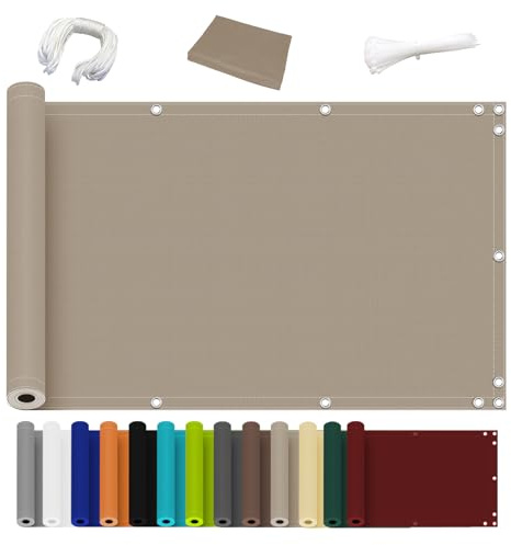 Ziligengsheng Balkon Sichtschutz Ohne Bohren, (700 Größen 7 Farben) Blickdichte Balkonverkleidung Balkonabdeckung Wetterfest UV-Schutz 100% Schutz der Privatsphäre für Balkon Garten Taupe 50x200cm