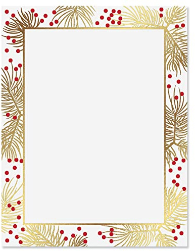 Foil Branches and Berries Letter Papers - Set of 25, Stationery Papers, 8.5 x 11, Computer Paper, 70# Text Paper, Holiday, Christmas, Invitations, Newsletters…