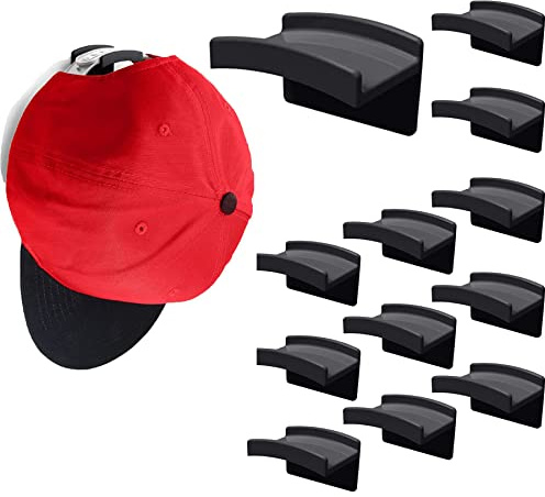Baoswi 12-pack självhäftande hattkrokar, hattorganiserare väggmonterad minimalistisk hatthållare klädkrokar hatt förvaring hattställ för vägg (svart)