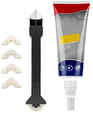 Golden Fugenmörtel, CHSEROK 250 ml Fliesenreparatur Set, Silikon Abzieher mit 5 Silikonköpfen, Feuchtigkeitsbeständig und Pflegeleicht, Einsetzbar für Boden- und Wandnähte, Badezimmer