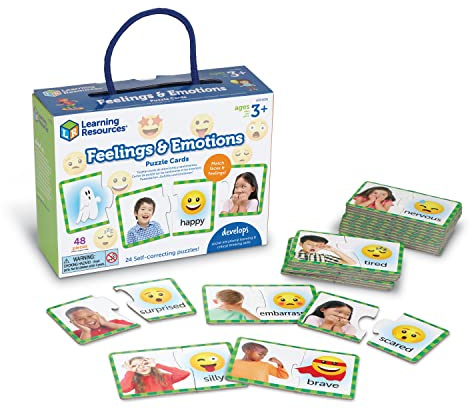 Learning Resources Feelings & Emotions Puzzle Cards, 48 Pieces, Social Skills, Speech Therapy Materials, Social Emotional Learning Toys and Games for Kids, Ages 3+