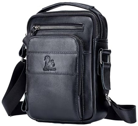 pundarika umhängetasche herren leder Schultertasche kleine leder männertasche handtaschen für männer,Verstellbarer Schultergurt.-Schwarz