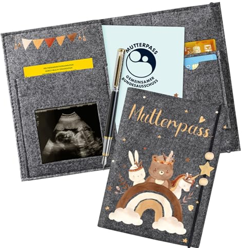 Mutterpasshülle aus Filz für Deutschen Mutterpass, Mutterpass-Schutzhülle zur Aufbewahrung von Impfpass usw,Süßes Geschenk für Schwangerinen und Zukunftige Mütter (Deutschen Dunkelgrau)