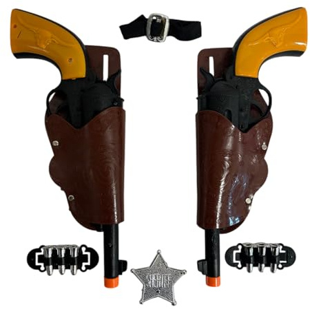 Heriff Gun för barn, 2 cowboypistoler, 2 bälteshölster, Sheriff Star Badge-set, Far West-leksakspistoler, old west, cowboy Sheriff leksaksset för barn, dubbel pistol