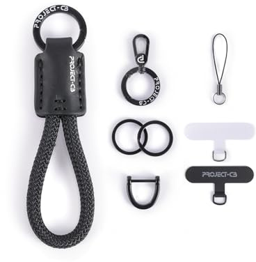 project-cb Correa de Dedo para Teléfono Celular, Finger Strap, llavero, Enganche Móvil Colgar 2, Anillas para Llaveros 2, Cuerda para móvil(Negro-B)