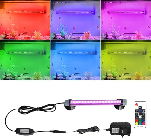 Submersible Aquarium Light: Waterproof Underwater Fish Lamp with COB Light Strips - Adjustable Brightness RGB Colors Led Light with Remote and Suction for Aquarium - 20cm